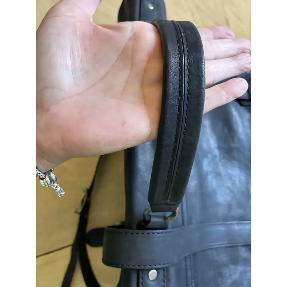 VTG Frye Logan Top Handle Black Distress Leather Briefcase Messenger Laptop Bag